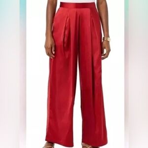 MAKING THE CUT Women Red Satin Pants 3X Wide‎ Leg Pocket NWT Plus Elastic Waist